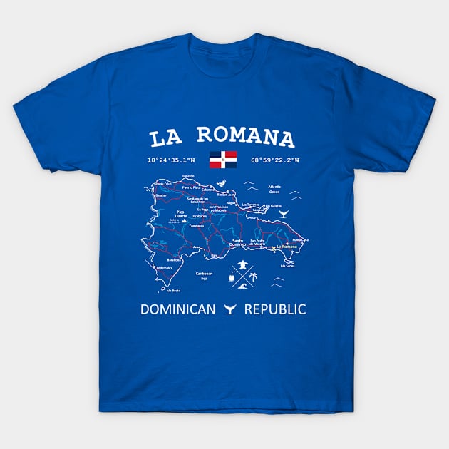 La Romana Dominican Republic Flag Travel Map Coordinates GPS T-Shirt by French Salsa